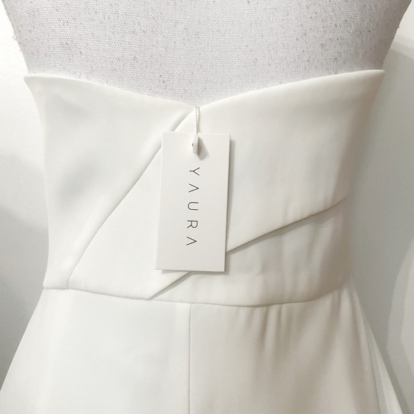 NWT YAURA WHITE  STRAPLESS SWEETHEART BRIDAL TRAIN EVENING FORMAL DRESS - L - Picture 6 of 11